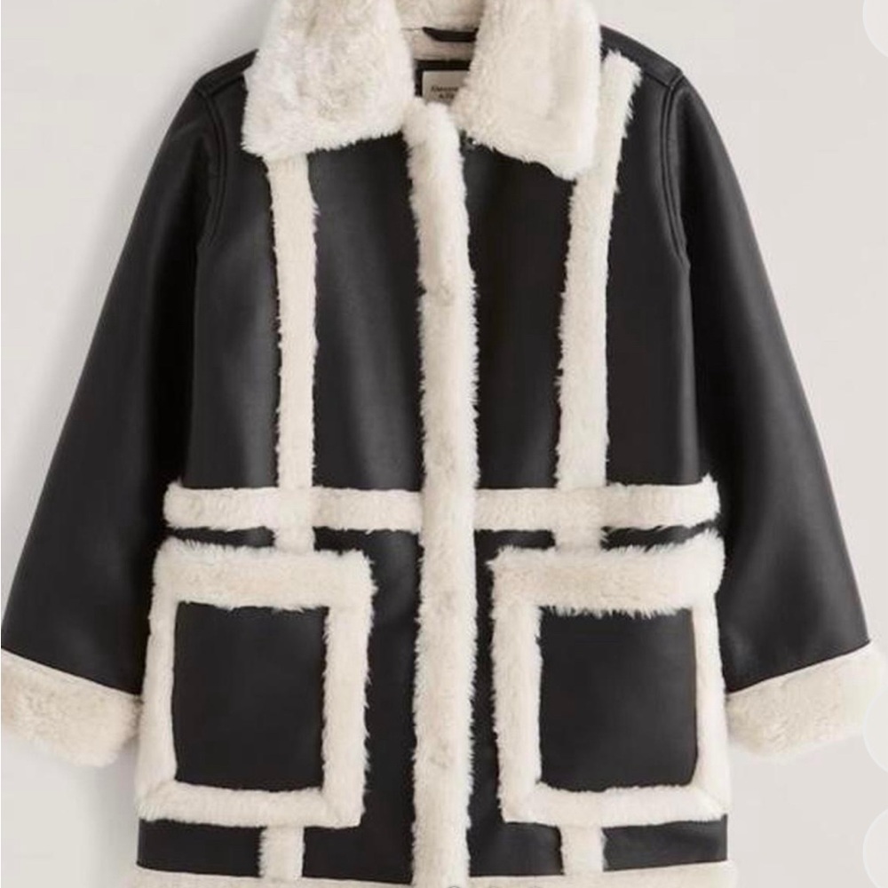 Abercrombie Oversized Sherpa-Lined Vegan Leather Coat.